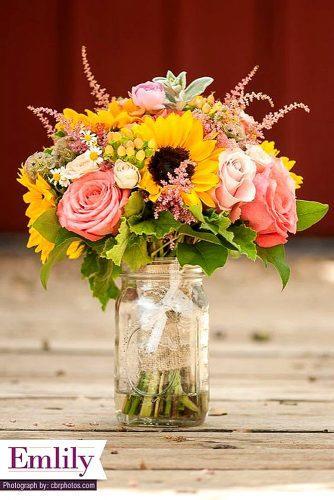 colourful sunflower wedding bouquets 1