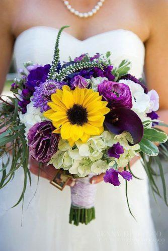 blue purple bridal bouquets with sunflower 4