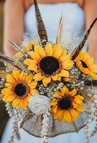 sunflower wedding bouquets bouquet with feather rb_weddingphotography