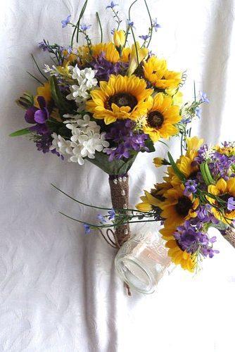 blue purple bridal bouquets with sunflower 2
