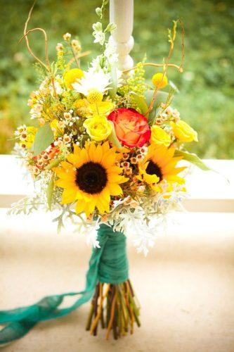 colourful sunflower wedding bouquets 4