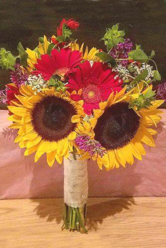colourful sunflower wedding bouquets 5