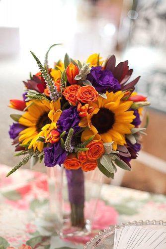 colourful sunflower wedding bouquets 2
