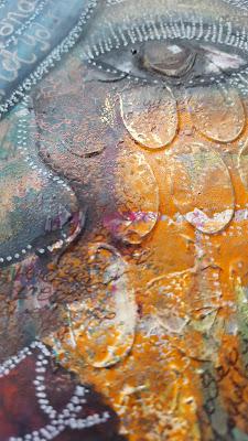 Artwork of face with lots of texture - mixed media art