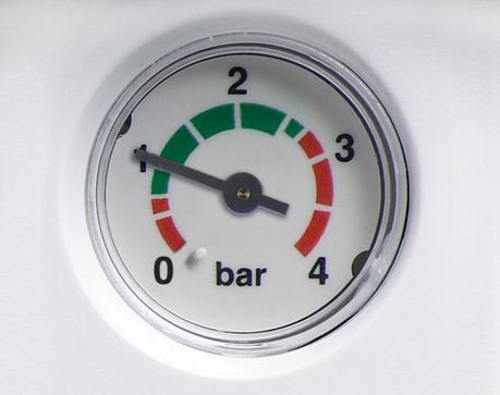 image of a pressure gauge on a combination boiler showing low pressure in the heating system