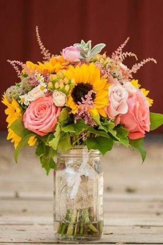 country wedding ideas rustic sunflower bouquet in mason jar