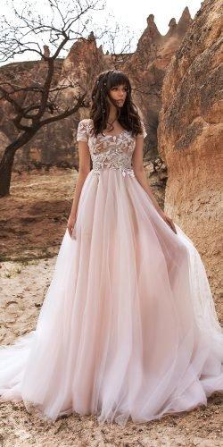 katherine joyce wedding dresses a line with cap sleeves floral top blush