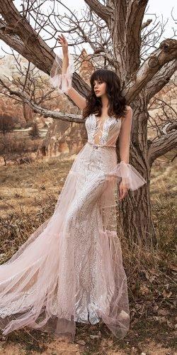  katherine joyce wedding dresses with illusion long sleeves sexy deep v neckline sequins 2020