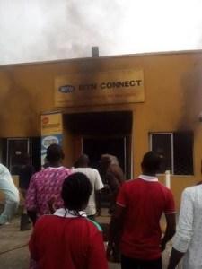 Xenophobic Attack: Angry Nigerians set MTN office on fire in Lagos (Photos)