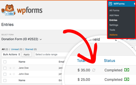 wpforms entries