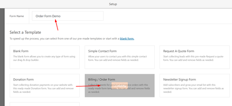 create wpforms order form