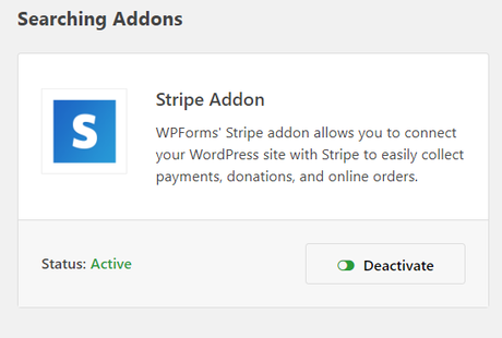 stripe add-on activated