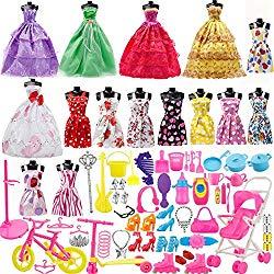 Image: Yourss Doll Clothes Set for Barbie Dolls, 15 Pack Clothes Party Grown Outfits and 98pcs Different Doll Accessories Shoes Bags Necklace Tableware for Little Girl Birthday