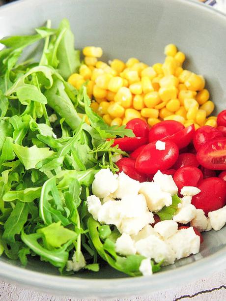 Arugula, Corn and Tomato Salad with Goat Cheese