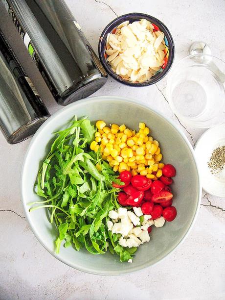 Arugula, Corn and Tomato Salad with Goat Cheese