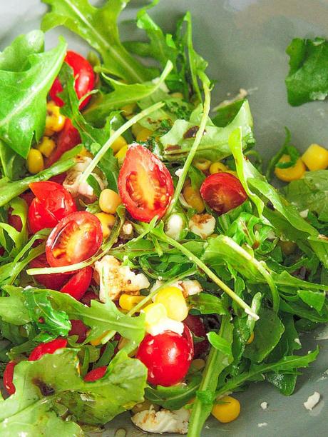 Arugula, Corn and Tomato Salad with Goat Cheese