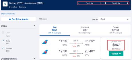 Sydney to Amsterdam for only $857 (AUD) roundtrip