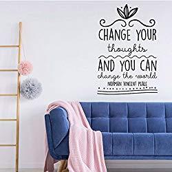 Image: Motivational Wall Decal | Change Your Thoughts And You Can Change The World | Norman Vincent Pale Vinyl Art for Home, Bedroom or Living Room Decor