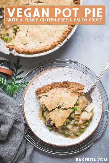 This Vegan Pot Pie has a scrumptious flaky gluten-free & paleo crust and the creamy filling is absolutely loaded with vegetables! This hearty, filling meal is perfect for chilly days and freezes well.