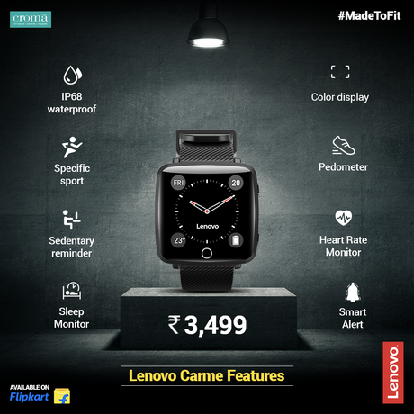 Lenovo Carme smartwatch with a coloured IPS display and heart rate sensor launched in India