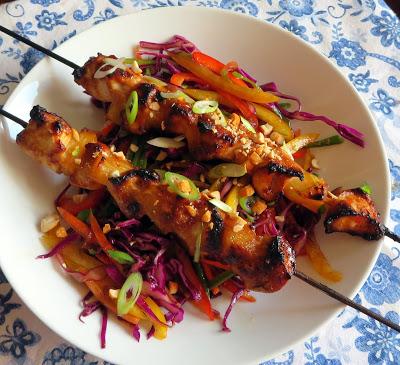 Chicken Satay Skewers and Rainbow Salad