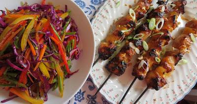 Chicken Satay Skewers and Rainbow Salad