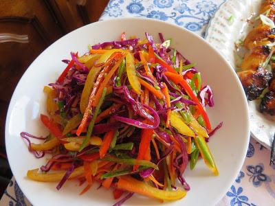 Chicken Satay Skewers and Rainbow Salad