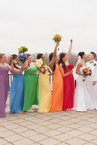 lesbian wedding ideas rainbow bridesmaids dresses