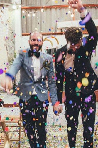 lesbian wedding ideas rainbow colored confetti