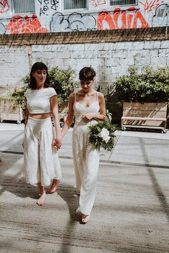 lesbian wedding ideas two brides in jumpsuits