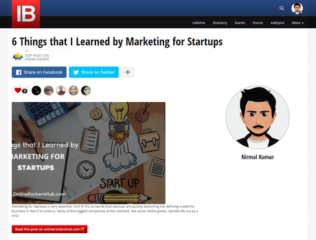 Top Blog Post in IndiBlogger - 6 things that I learned by Marketing for Startups