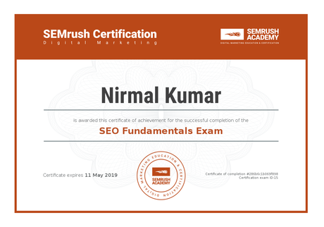 SEMrush Academy Certificate