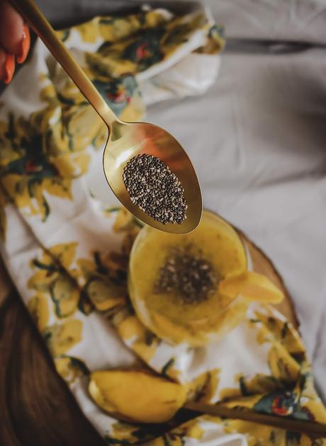 chia drink, mango coconut chia drink, summer drink, mango, vegan, gluten free drink, food, myriad musings. 