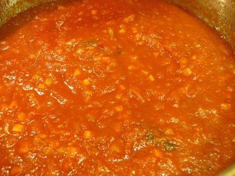 Tomato Basil Orzo Soup Tomatoes simmering