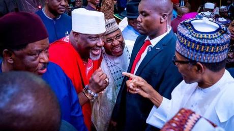 ‘Humble’ Dino Melaye Greeting President Buhari At 2020 Budget Presentation (Photo)
