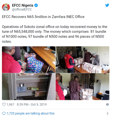 EFCC Recovers N65.5million In Zamfara INEC Office (Photo)