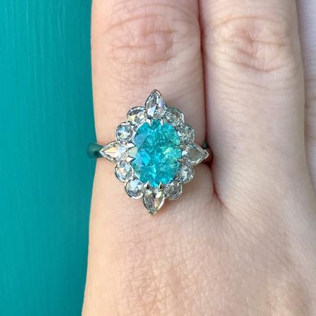 Paraiba Tourmaline in a Rose Cut Halo