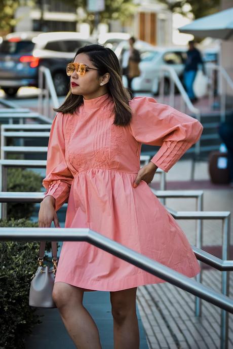 happyxnature mini dress, fashion, style, red western boots, orange sunglasses, mini fall dress, myriad musings, saumya shiohare 