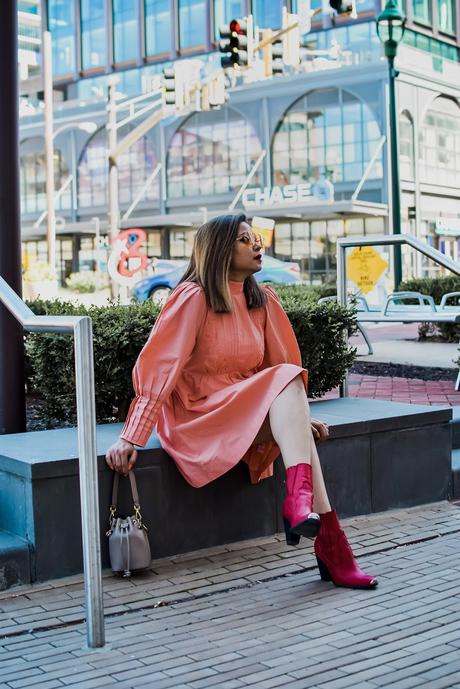 happyxnature mini dress, fashion, style, red western boots, orange sunglasses, mini fall dress, myriad musings, saumya shiohare 