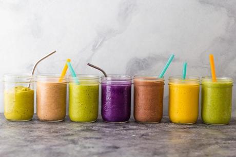 side angle view of 7 smoothie recipes