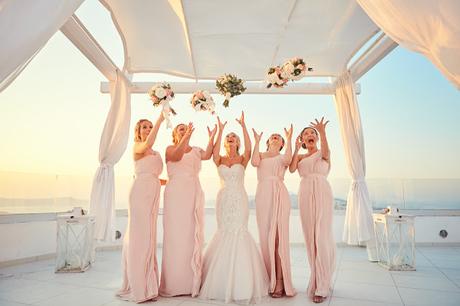 Gold pastel romantic santorini wedding