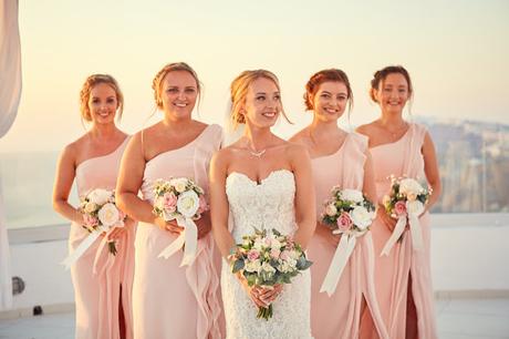 Gold pastel romantic santorini wedding