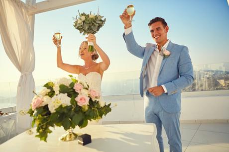 Gold pastel romantic santorini wedding