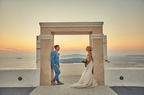 Gold pastel romantic santorini wedding