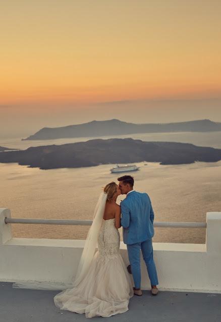 Gold pastel romantic santorini wedding