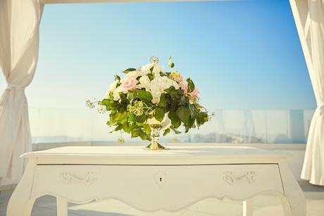 Gold pastel romantic santorini wedding