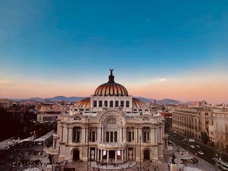 An arial view overlooking the square of Palacio de Bellas Artes