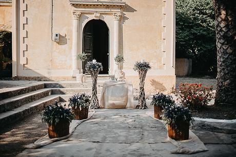 Romantic wedding in Corfu with lavender and olive branches