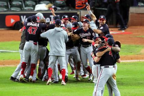 The Washington Nationals celebrated on the field after clinching the World Series title.