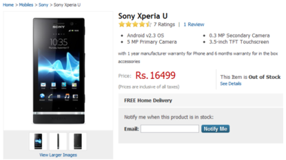 Sony Xperia U Go Pre-Order in India,